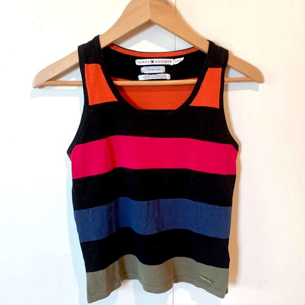 Hilfiger knit tank sweater top. S/P. Colorful, office ready, super soft stretchy